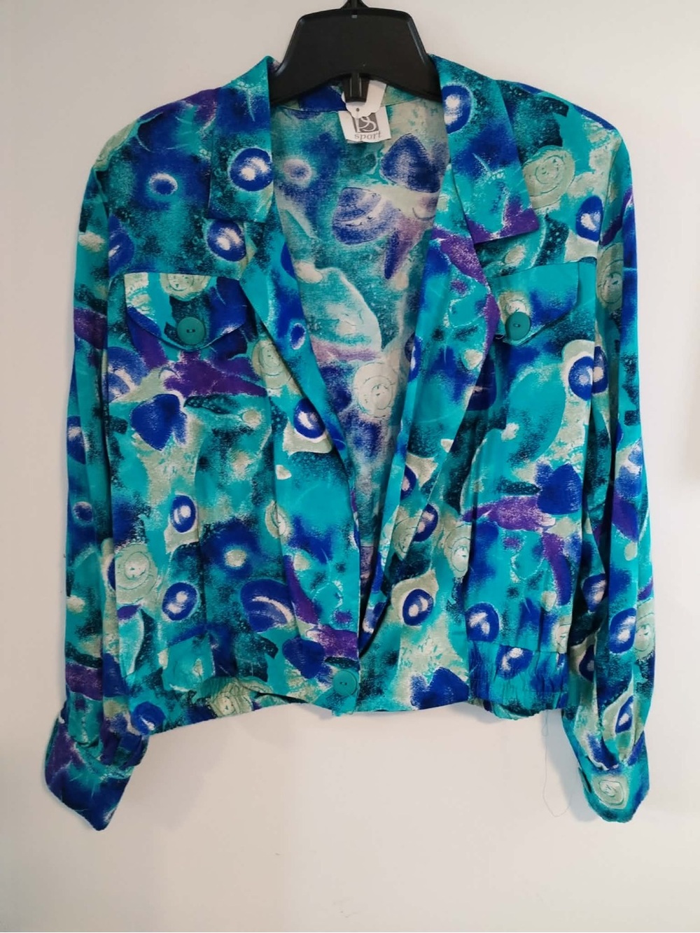 Vintage Turquoise and Dark Blue Printed Jacket/Cardigan - L